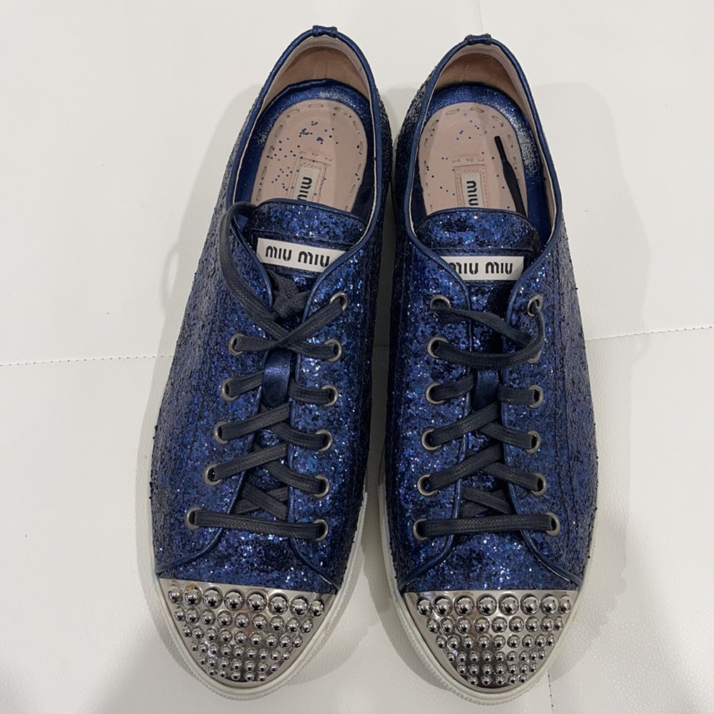 MIU MIU Blue Glitter Sneakers Sz 41 - Picture 2 of 6
